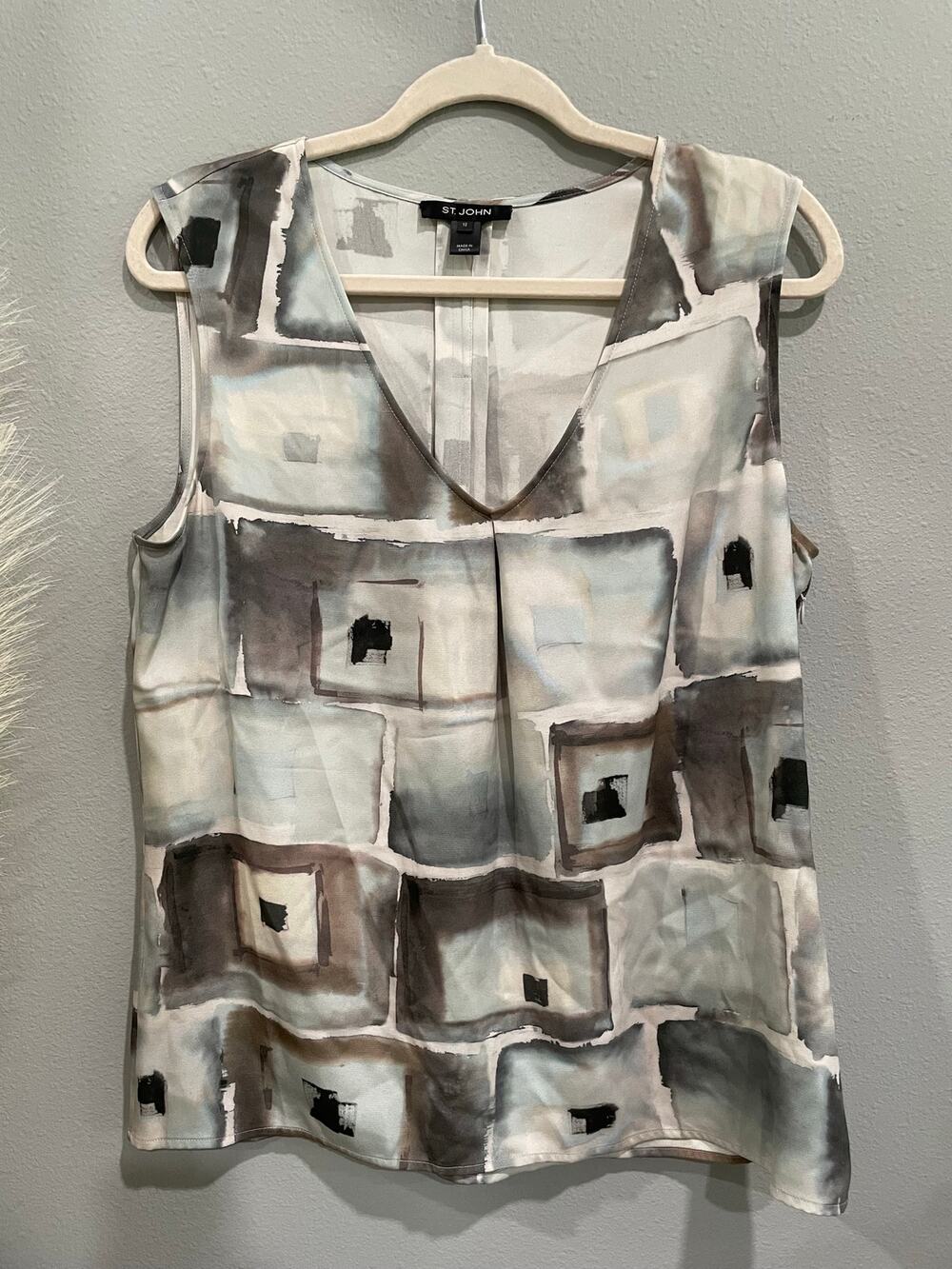 St Johns Watercolor Print Silk V Neck Sleeveless Resortwear Summer Blouse (12)